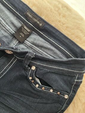 Candy Couture Women's Dark Indigo Skinny Jeans with Embellished Rivets